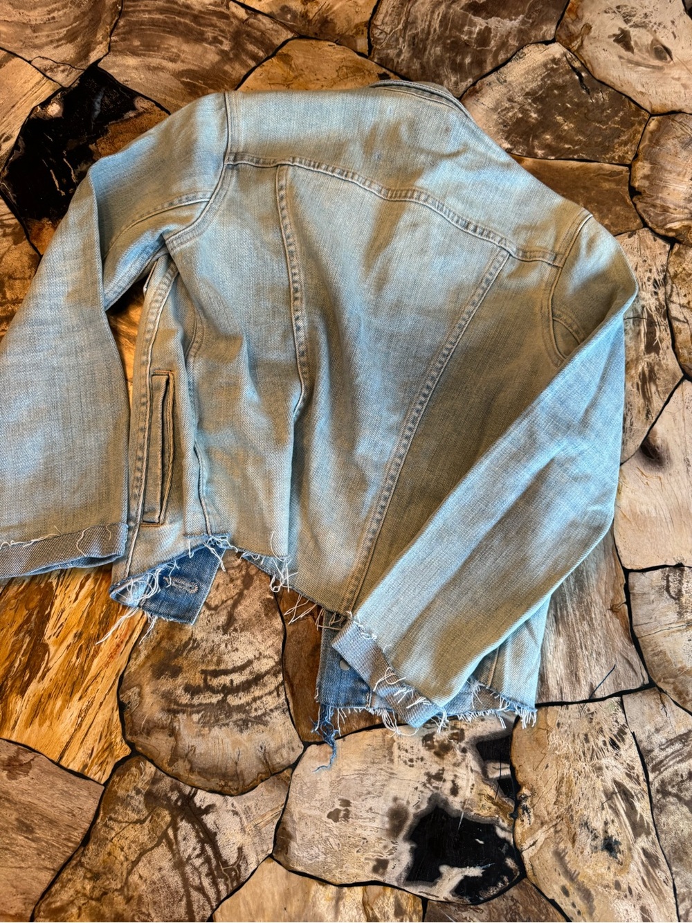 L'AGENCE Light Blue Distressed Denim Jacket - Picture 3 of 5